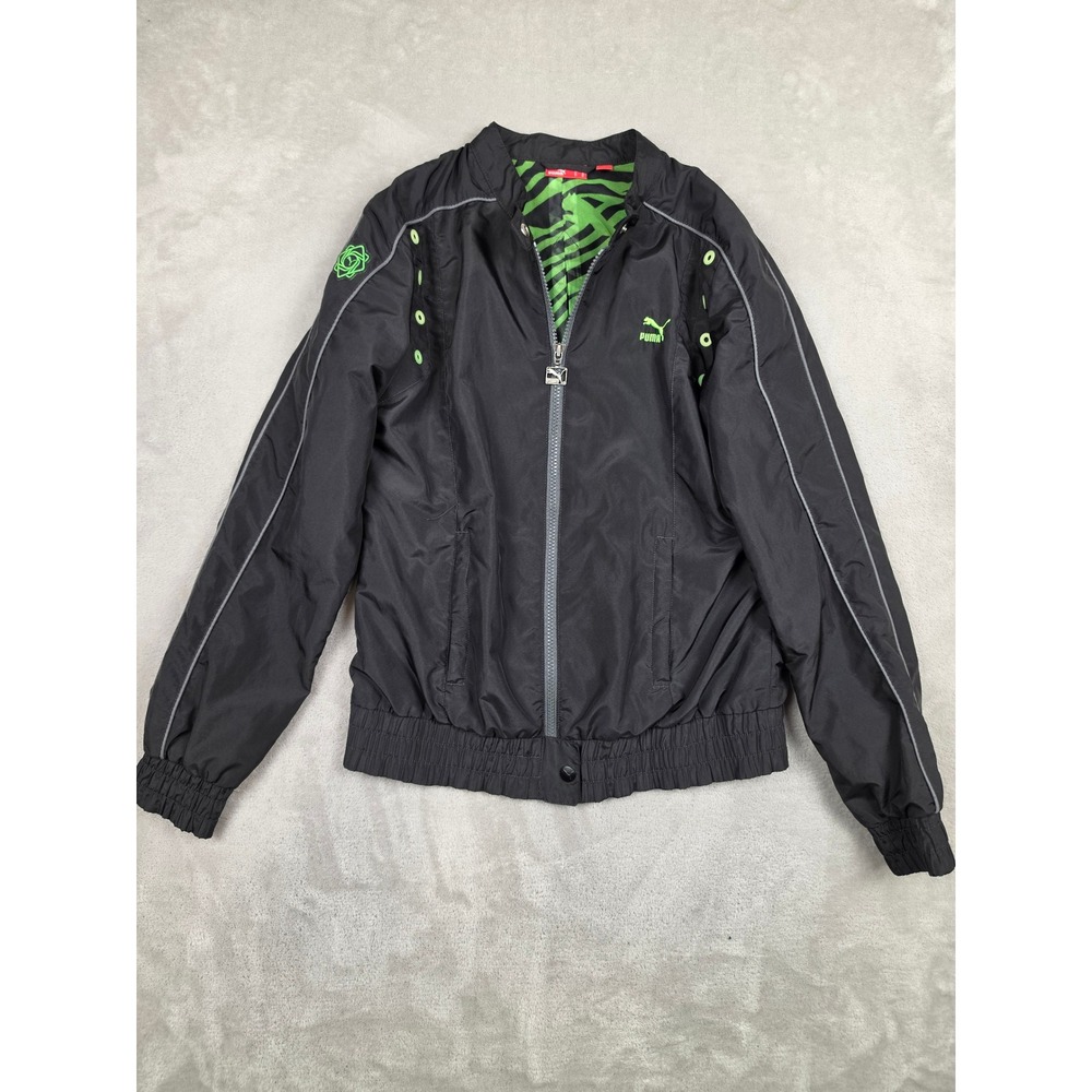 Puma Track Moto Jacket Womens S Black Bomber Windbreaker Light Full Zip